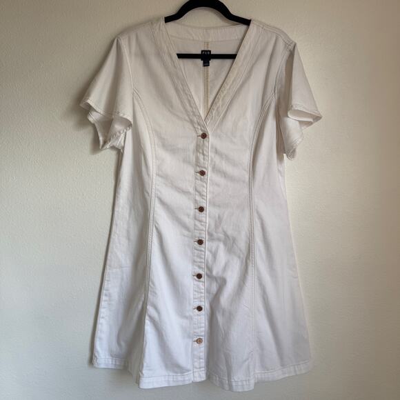 GAP Flutter Sleeve Button Down Mini Denim Dress in White Large - Picture 3 of 9